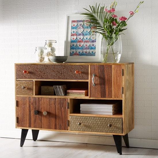 Product photograph of Flocons Wooden Sideboard In Reclaimed Wood With 3 Drawers from Furniture in Fashion
