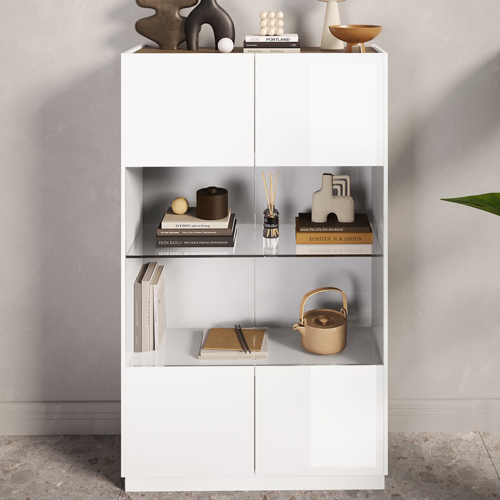 Read more about Flores white gloss display cabinet with 2 doors in dark oak