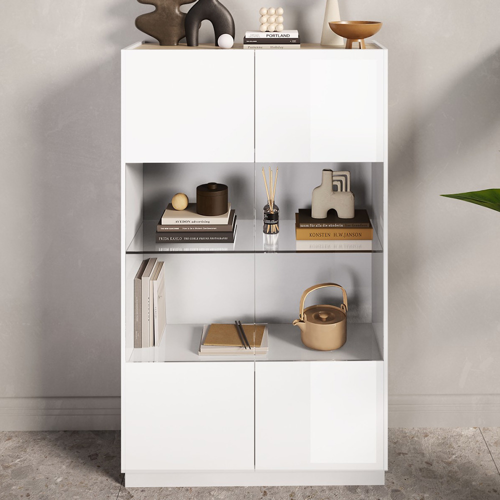 Read more about Flores white gloss display cabinet with 2 doors in light oak