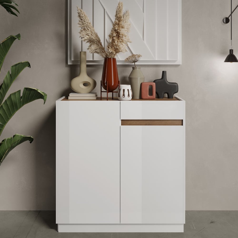 Read more about Flores white gloss sideboard with 2 doors 1 drawer in dark oak