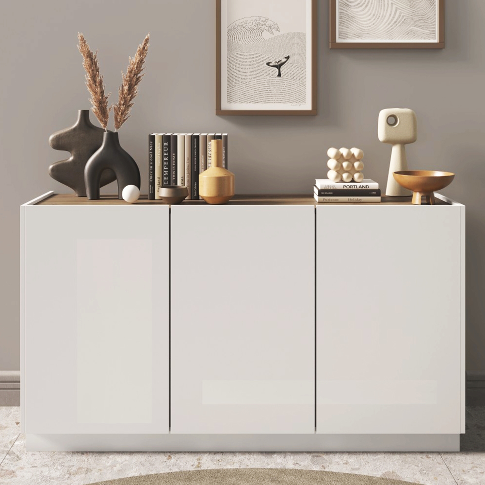 Read more about Flores white gloss sideboard with 3 doors in dark oak