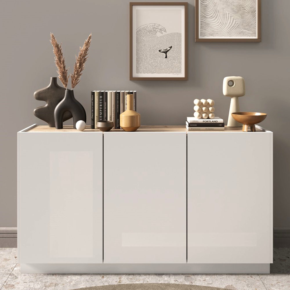 Read more about Flores white gloss sideboard with 3 doors in light oak