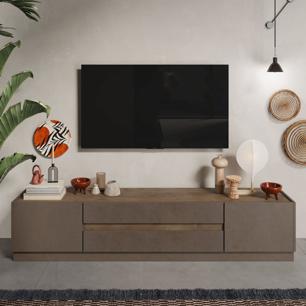 Read more about Flores wooden tv stand with 2 doors 2 drawers in bronze dark oak