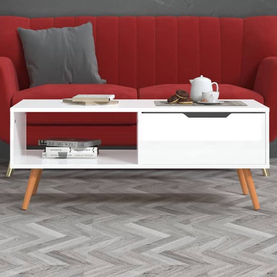 Photo of Floria high gloss coffee table with 1 drawer in white