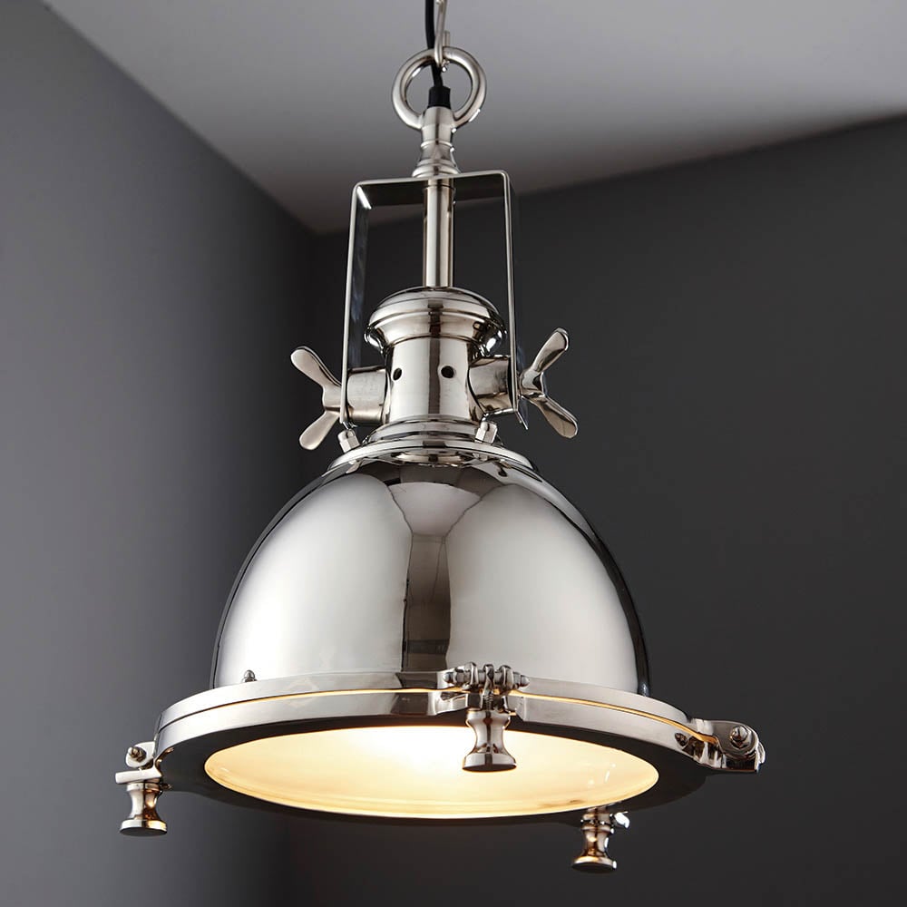 Product photograph of Folsom Sandblasted Glass Pendant Ceiling Light In Bright Nickel from Furniture in Fashion