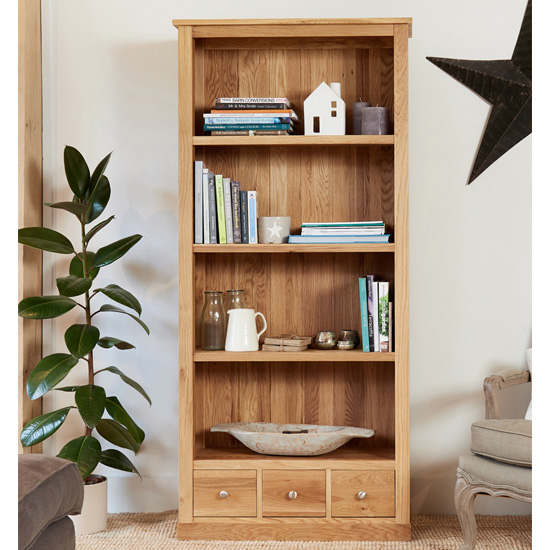 Read more about Fornatic large wooden bookcase in mobel oak with 3 drawers