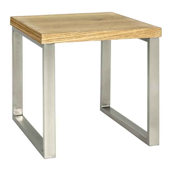 Product photograph of Forney Wooden Side Table In Oak With Stainless Steel Legs from Furniture in Fashion