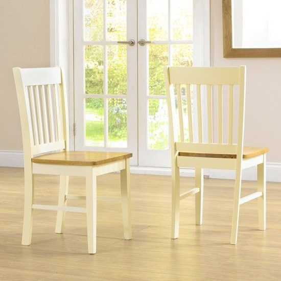 Fornox Oak And Cream Wooden Dining Chairs In A Pair | Furniture in Fashion