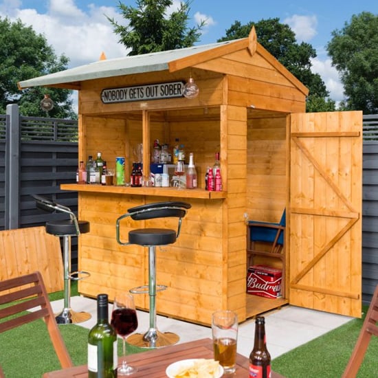Read more about Forris wooden garden bar shed and storage in honey brown