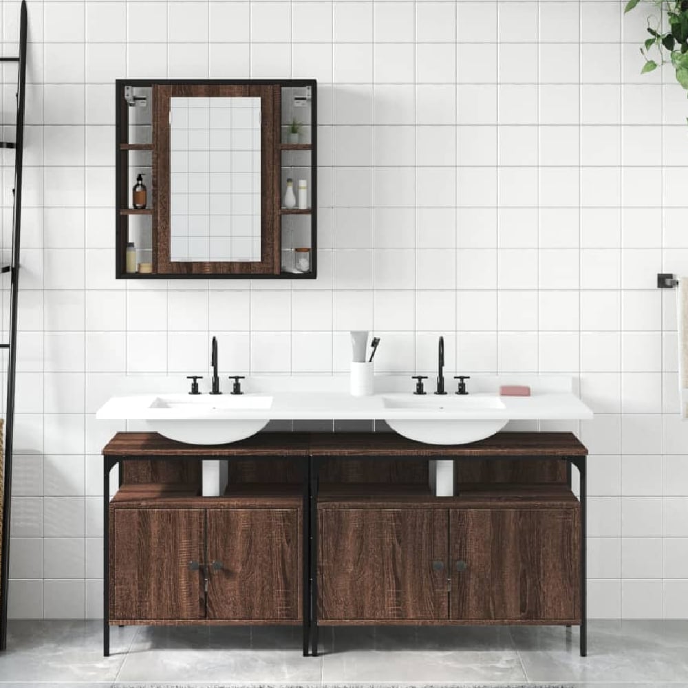 forsyth wooden 3 piece bathroom cabinet set in brown oak