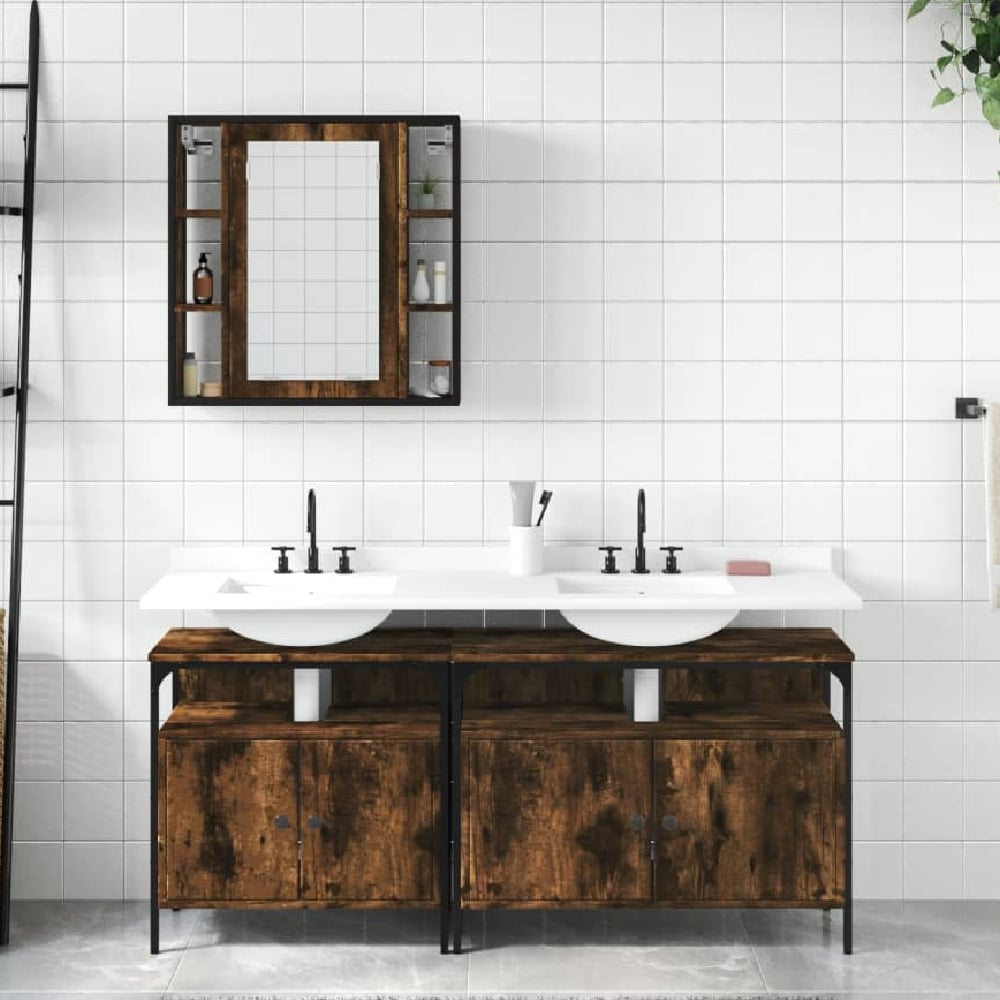 forsyth wooden 3 piece bathroom cabinet set in smoked oak