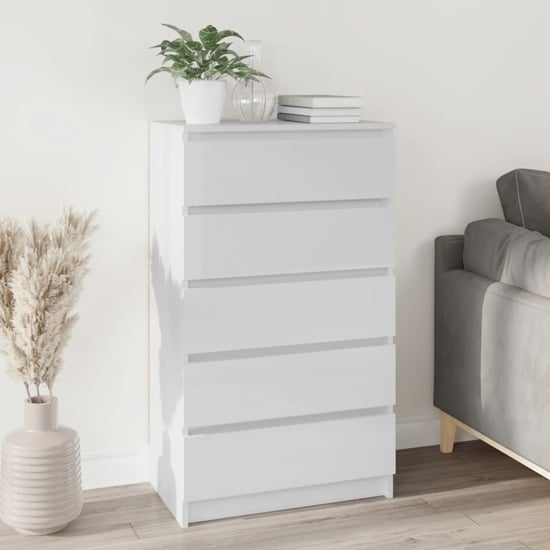 Product photograph of Fowey High Gloss Chest Of 5 Drawers In White from Furniture in Fashion