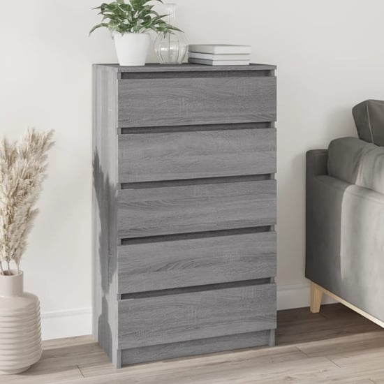 fowey wooden chest of 5 drawers in grey sonoma