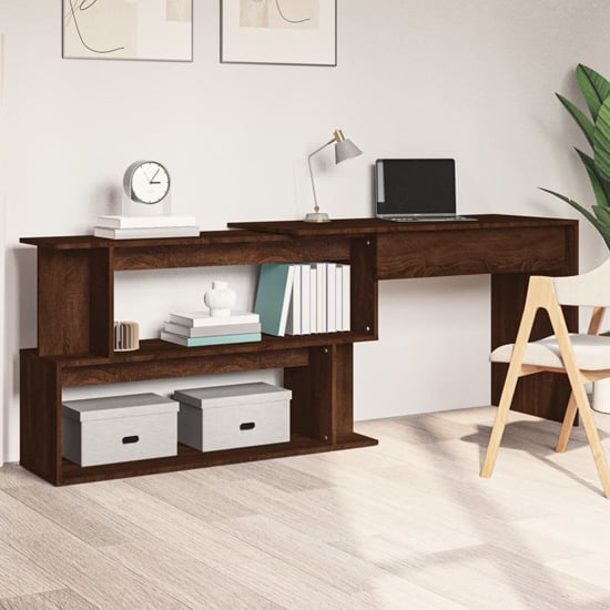 Product photograph of Fowey Wooden Laptop Desk Corner In Brown Oak from Furniture in Fashion