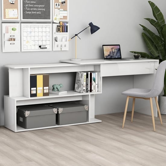 Product photograph of Fowey High Gloss Laptop Corner Desktop In White from Furniture in Fashion