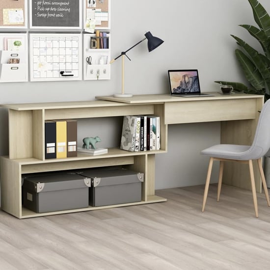 Product photograph of Fowey Wooden Laptop Desk Corner In Sonoma Oak from Furniture in Fashion