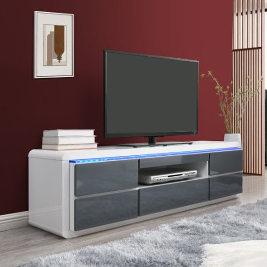 Product photograph of Frame Large High Gloss Tv Stand In White And Grey With Led from Furniture in Fashion