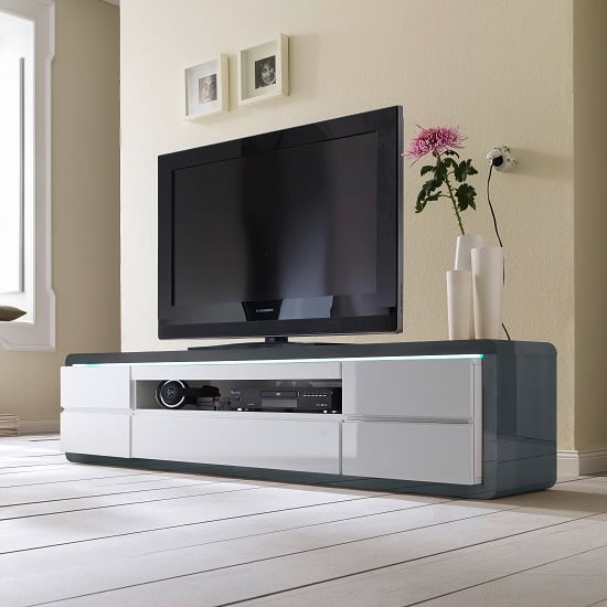 Product photograph of Frame Lcd Tv Stand In Grey White Gloss With Led And 5 Drawers from Furniture in Fashion