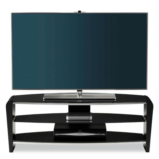 Read more about Finchley glass tv stand in black with shelves