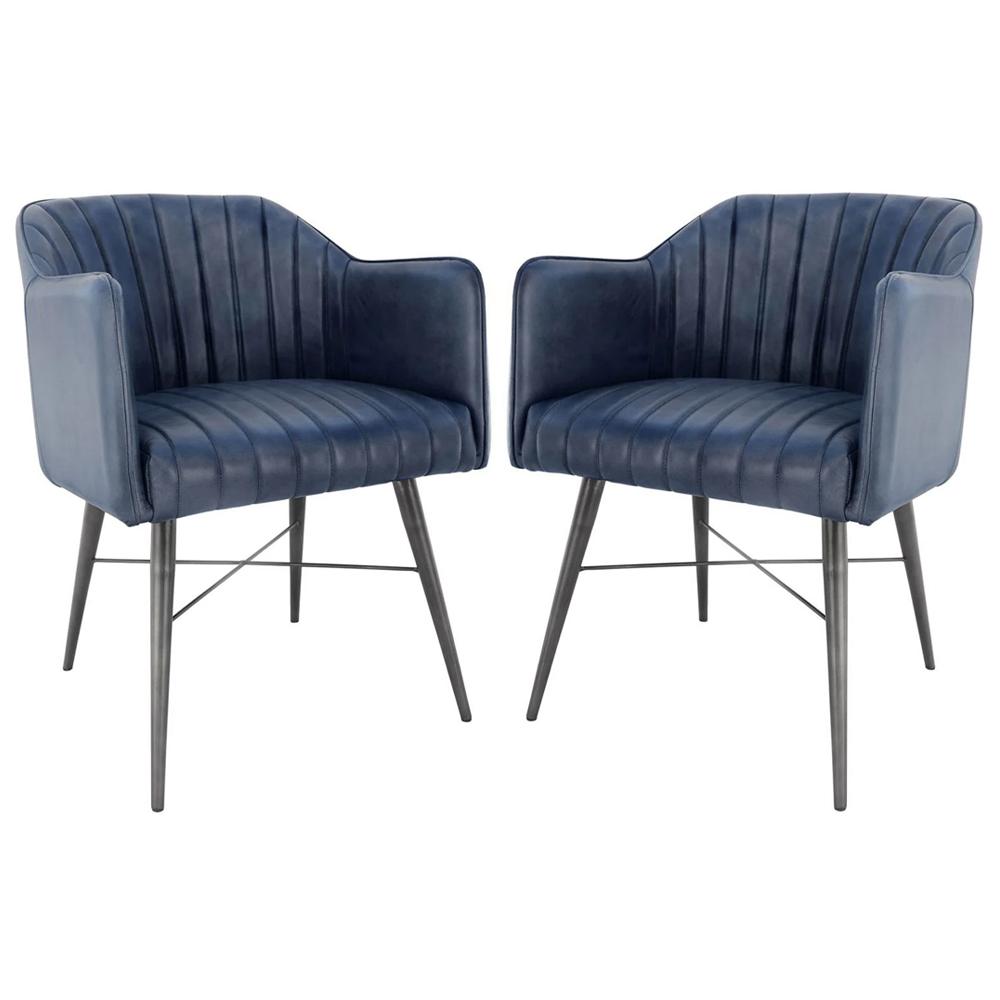 Product photograph of Fraser Blue Leather Dining Chairs With Metal Legs In Pair from Furniture in Fashion