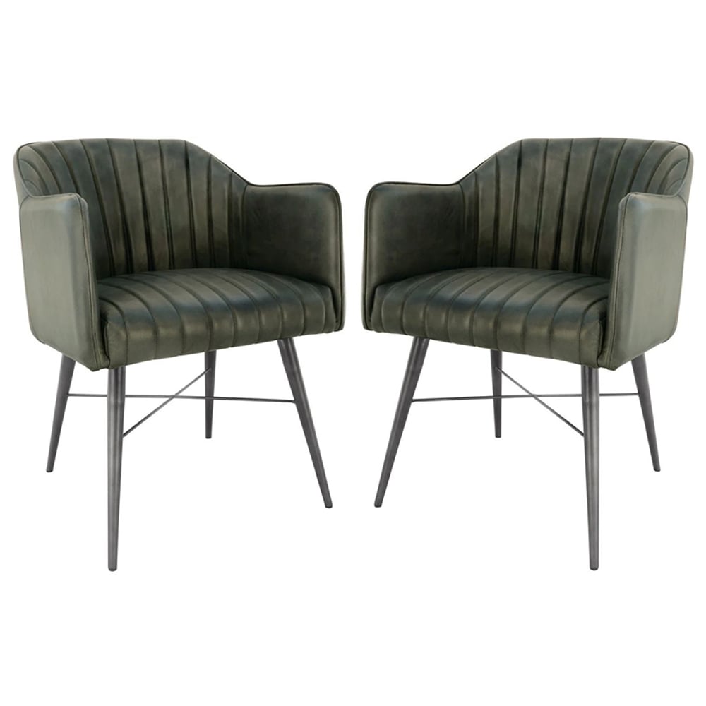 Fraser Light Grey Leather Dining Chairs With Metal Legs In Pair ...