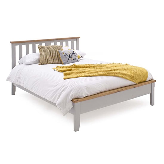 Photo of Freda low footboard wooden double bed in grey and oak
