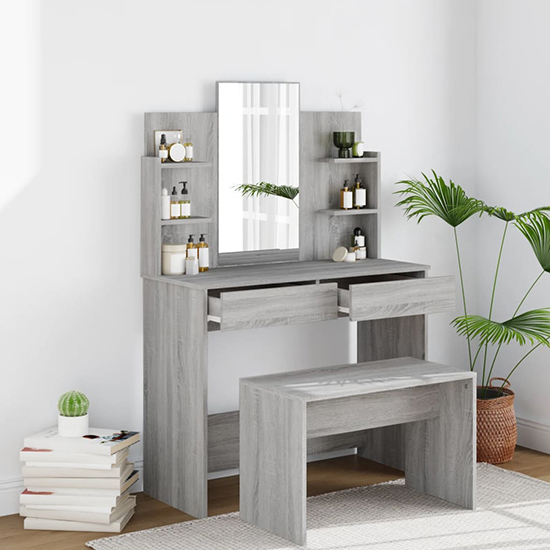 Freeya Wooden Dressing Table Set In Concrete Effect | Furniture in Fashion