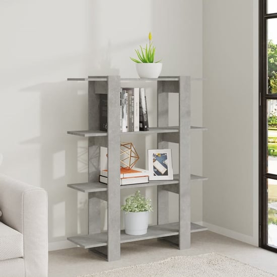 Photo of Frej wooden bookshelf and room divider in concrete effect