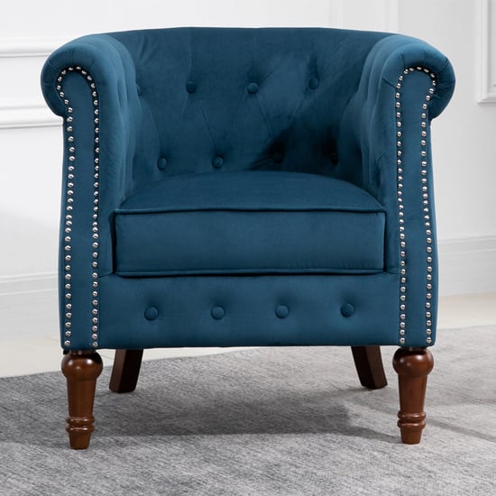 Product photograph of Freya Fabric Upholstered Accent Chair In Blue from Furniture in Fashion