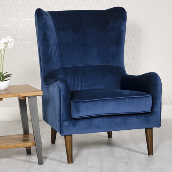 Product photograph of Freyton Velvet Upholstered Lounge Chair In Blue from Furniture in Fashion