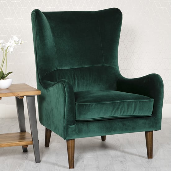 Product photograph of Freyton Velvet Upholstered Lounge Chair In Green from Furniture in Fashion