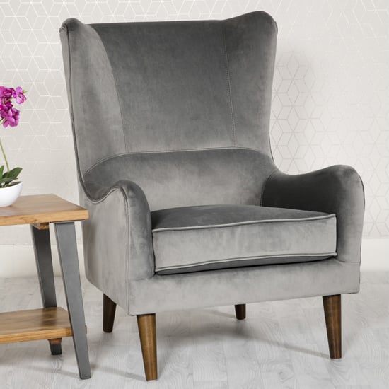 Product photograph of Freyton Velvet Upholstered Lounge Chair In Grey from Furniture in Fashion
