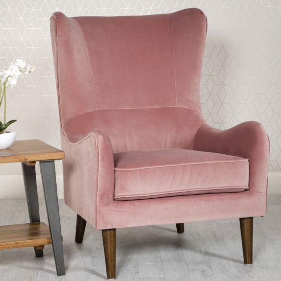 Product photograph of Freyton Velvet Upholstered Lounge Chair In Pink from Furniture in Fashion