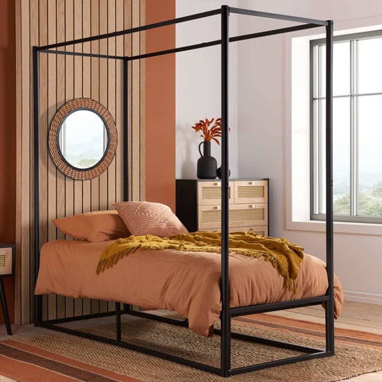 friant metal single bed with 4 posters in black