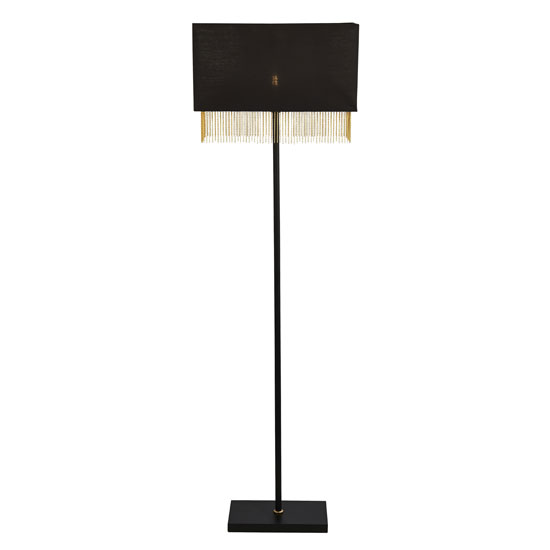 Read more about Fringe floor lamp in black shade with gold chain