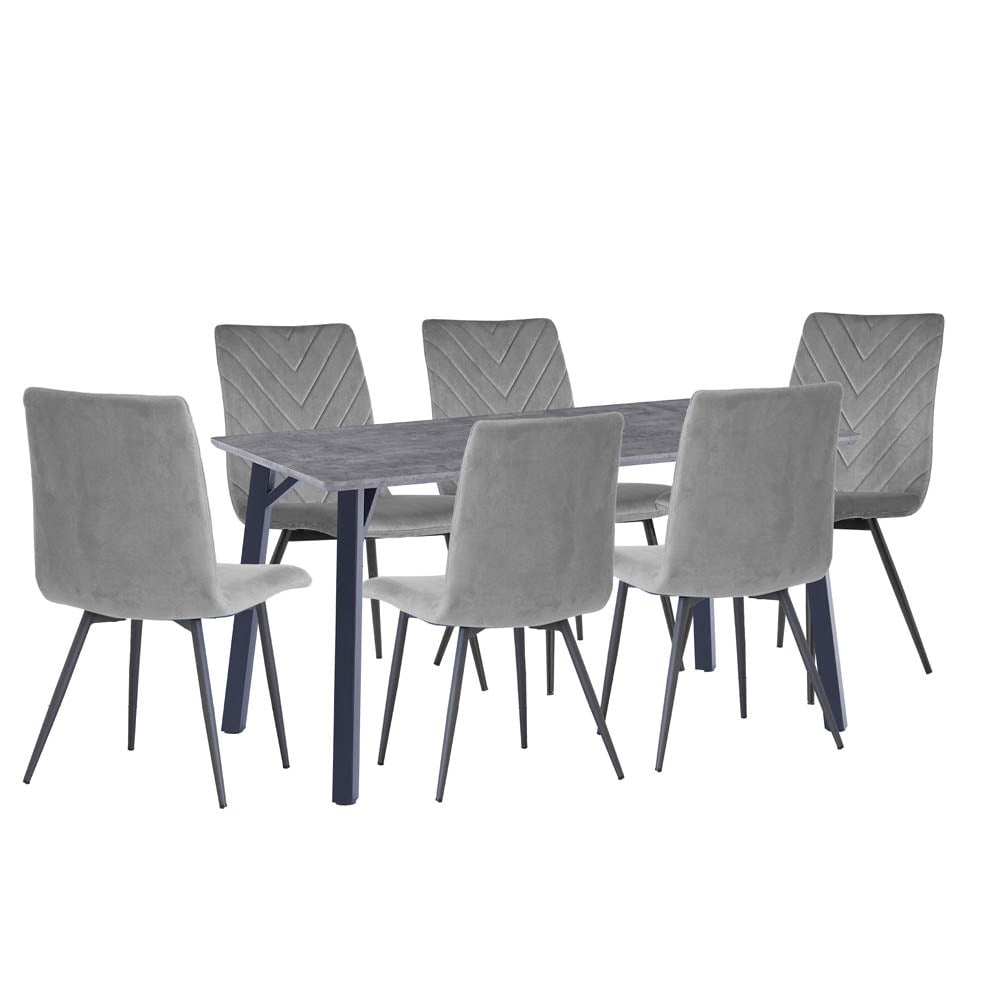 Product photograph of Frisco Concrete Effect Dining Table Large With 6 Grey Chairs from Furniture in Fashion