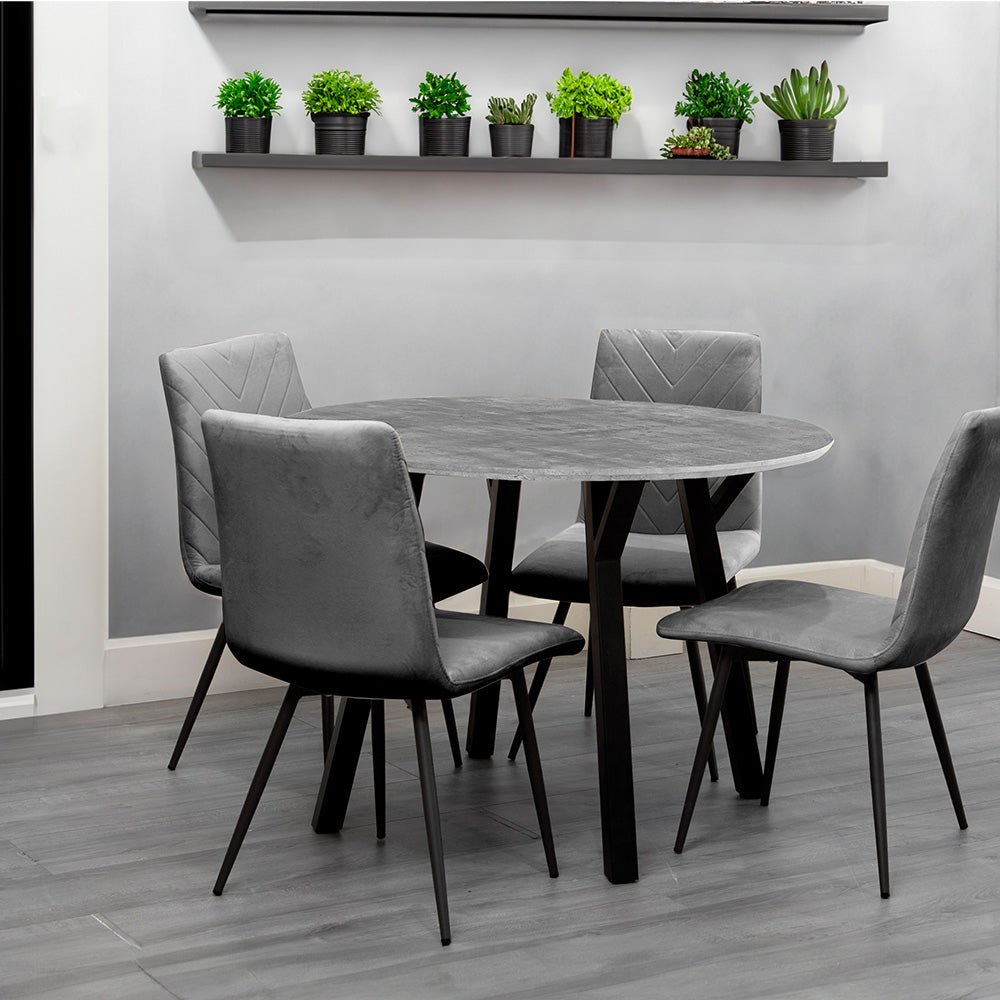 Product photograph of Frisco Concrete Effect Dining Table Round With 4 Grey Chairs from Furniture in Fashion