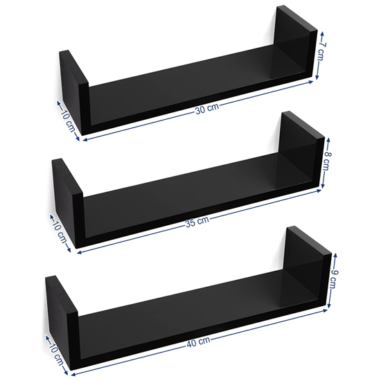 Frisco High Gloss Set Of 3 Wall Shelves In Black 