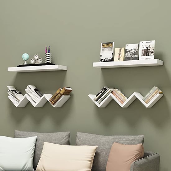 Frisco High Gloss Zig Zag Floating Display Wall Shelf In White | Sale