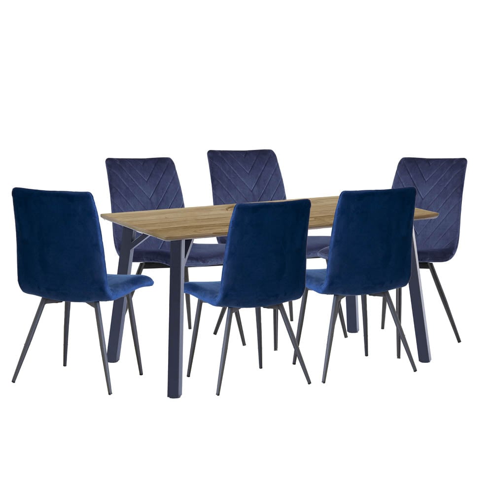 Product photograph of Frisco Oak Effect Dining Table Large With 6 Blue Chairs from Furniture in Fashion