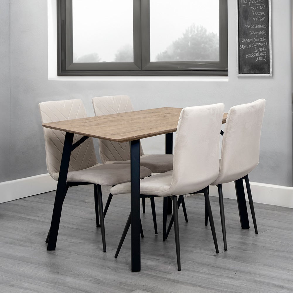 Product photograph of Frisco Oak Effect Dining Table Small With 4 Taupe Chairs from Furniture in Fashion