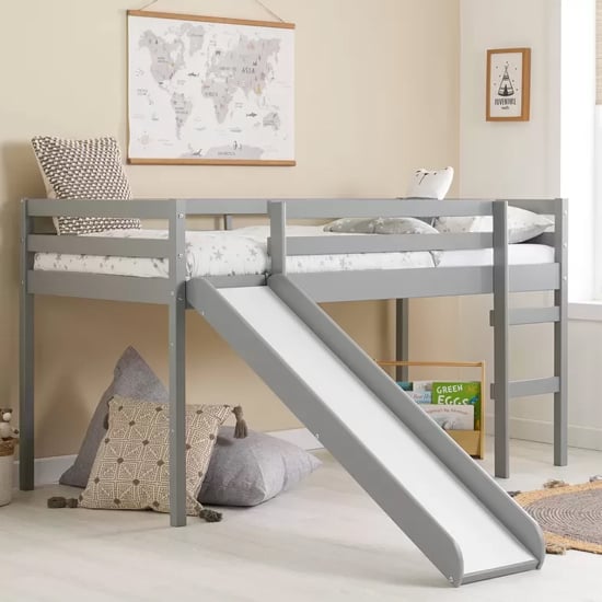 frisco wooden midi sleeper bunk bed with slide in grey