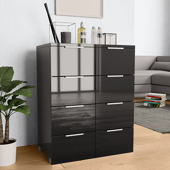Product photograph of Friso High Gloss Chest Of 8 Drawers In Black from Furniture in Fashion