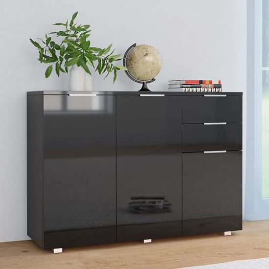 Product photograph of Friso High Gloss Sideboard With 3 Doors 2 Drawers In Black from Furniture in Fashion