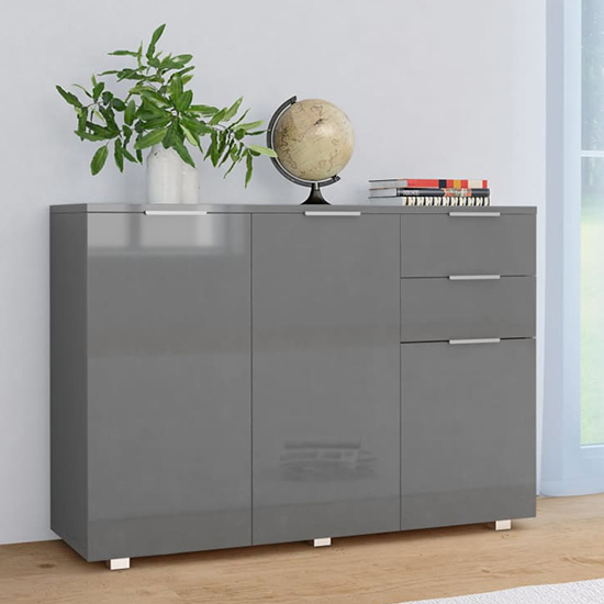 Product photograph of Friso High Gloss Sideboard With 3 Doors 2 Drawers In Grey from Furniture in Fashion