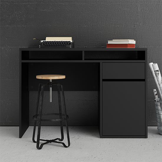 Read more about Frosk wooden computer desk with 1 door 1 drawer in black