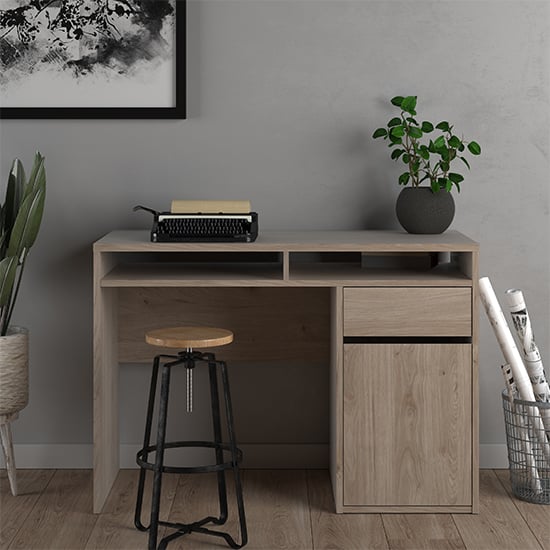 Read more about Frosk wooden computer desk with 1 door 1 drawer in oak
