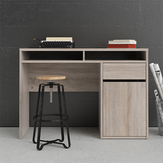 Read more about Frosk wooden computer desk with 1 door 1 drawer in truffle oak
