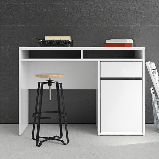Read more about Frosk wooden computer desk in white with 1 door 1 drawer