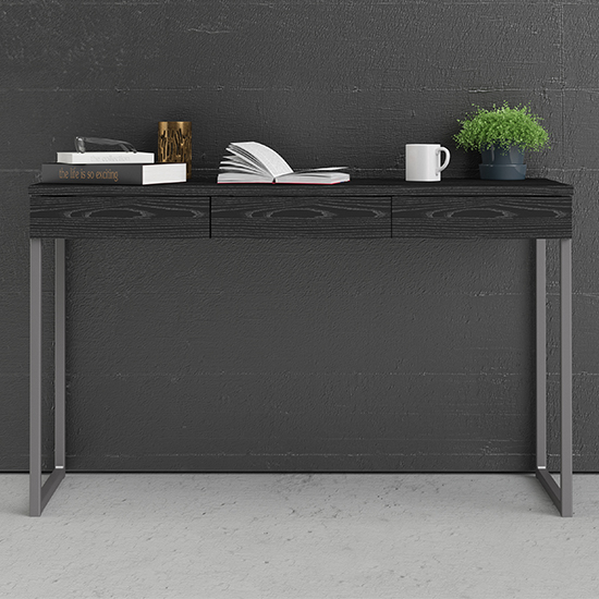 Read more about Frosk computer desk with 3 drawers in black and metal legs